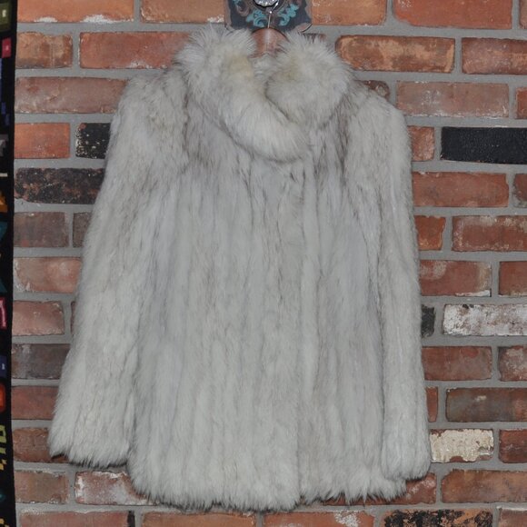 Saga NORWEGIN BLUE WHITE ARCTIC FOX FUR Grey Suede Jacket Car Coat 10 M - Picture 10 of 12